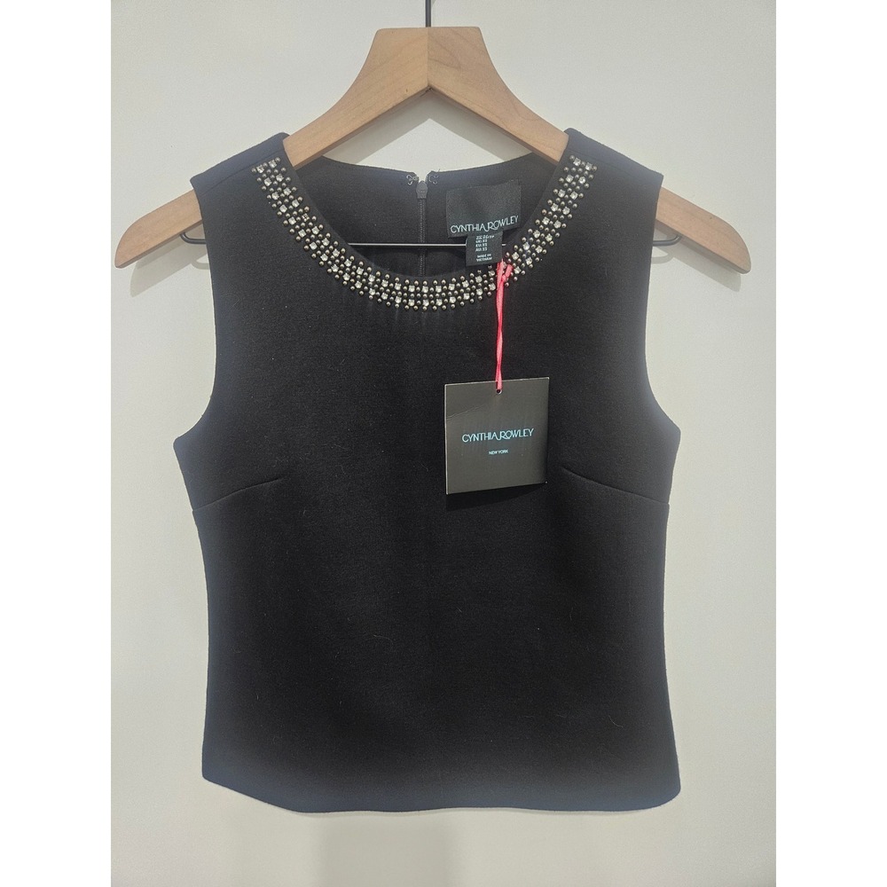 Cynthia Rowley New Black Embellished Neckline Sleeveless Shell Top XS